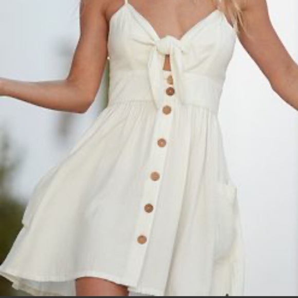 Roxy Under the Sun Tie Front Mini Dress with Spaghetti Strap - Picture 1 of 8